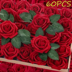 60/5PCS Artificial Rose Flower DIY Wedding Bouquet Red Velvet Foam Fake Rose Flower Valentines Mothers Day Gift Party Decoration