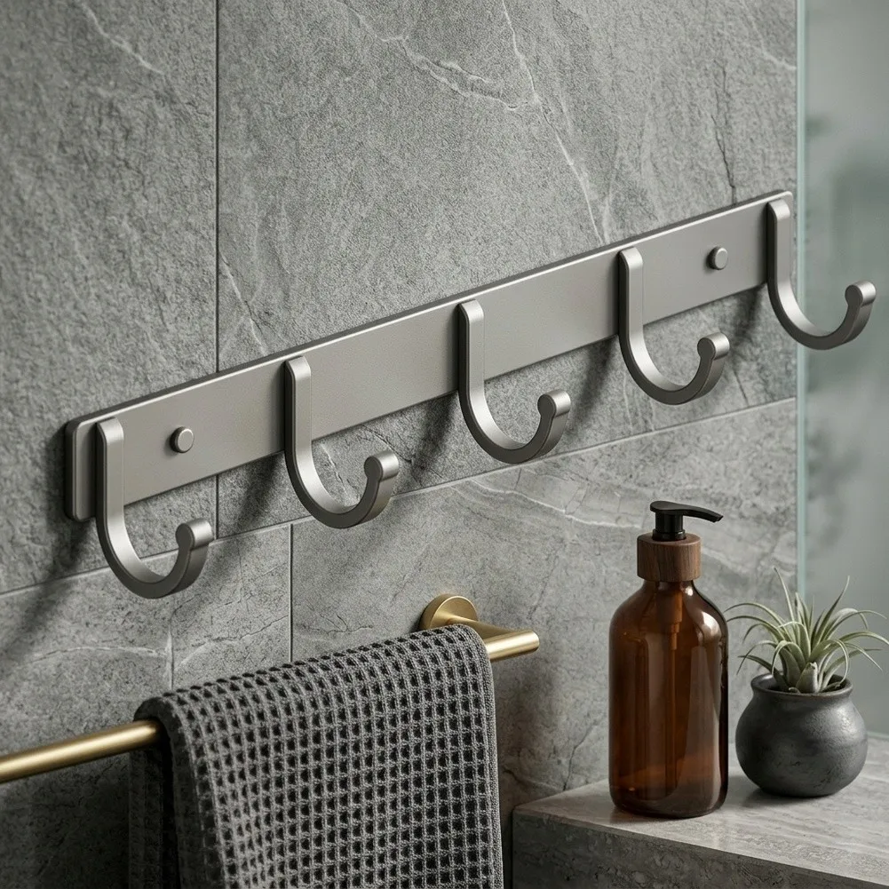 Bathroom Towel Rack Wall Mounted Coat Rack Erosion Resistant Space Aluminum Material Strong Load Bearing Thickened Solid Shaft