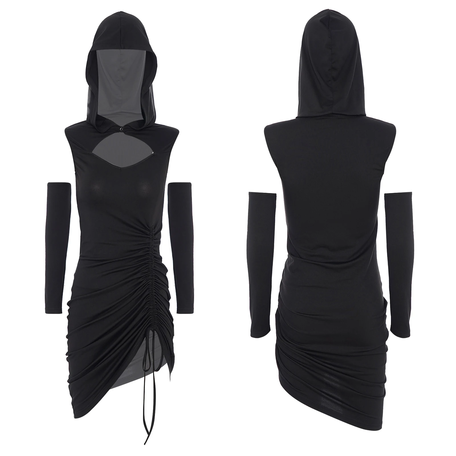

Women Gothic Vintage Medieval Steampunk Clothes Sexy Sleeveless Cut Out Bodycon Dress with Sleeves for Halloween Cosplay Costume