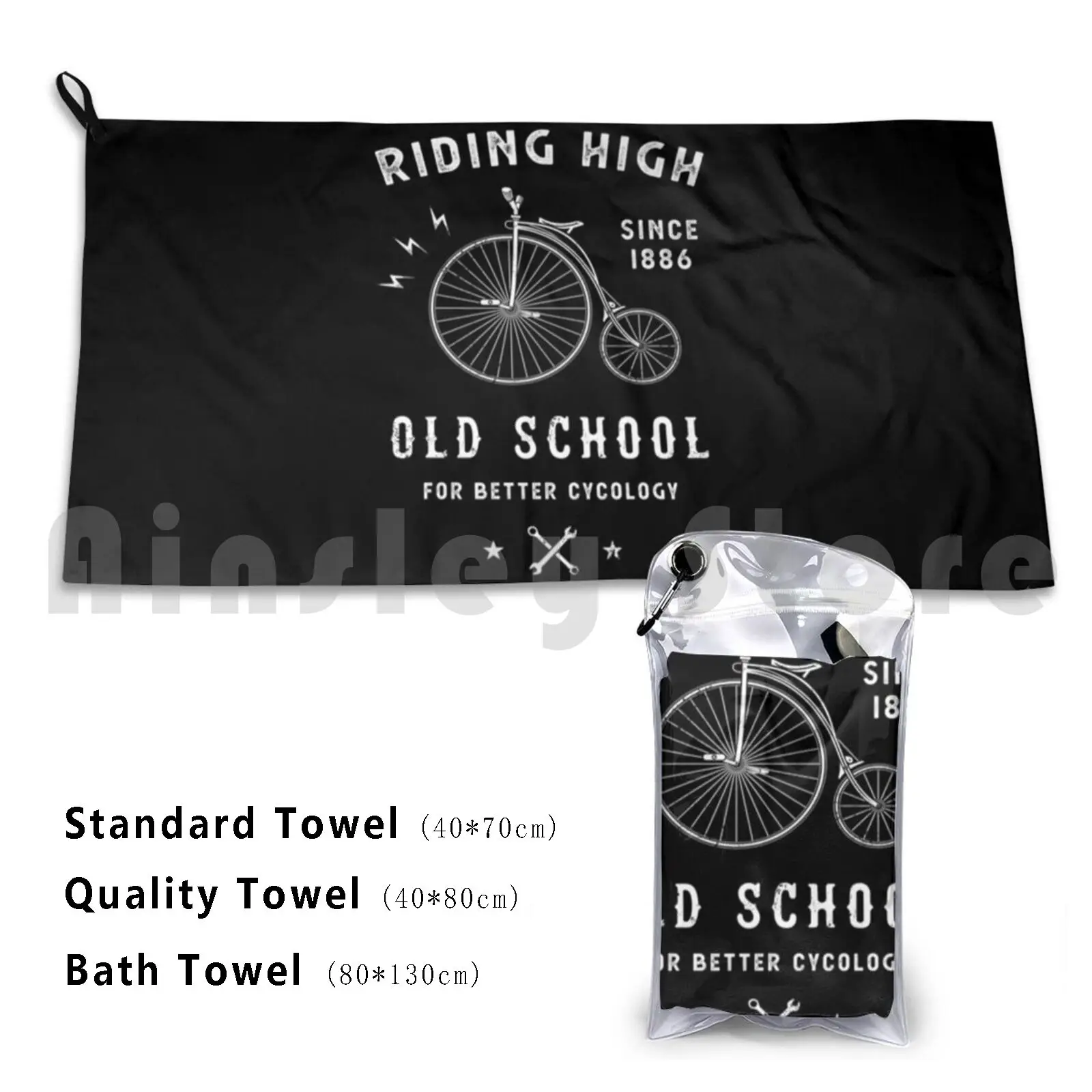Riding High Beach Towel Quick Dry Quality Towel Bike Ride Bicycle Cycology Adventure Cool Retro Texture Old School