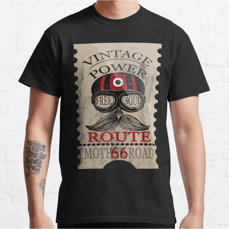 

Vintage Power Free Soul Route 66 Highway Mother Road trip USA Gift T-Shirt for Motorcycle biker 100% Cotton printed Tops