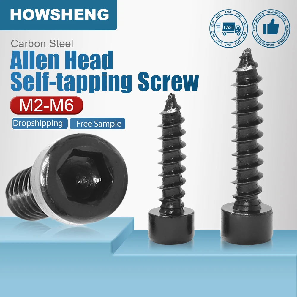 HOWSHENG 15-100pcs Hex Socket Cap Head Self Tapping Screw M2 M2.6 M3 M3.5 M4 M5 M6 8.8 Grade Hexagon  Allen Head Tapping Screw