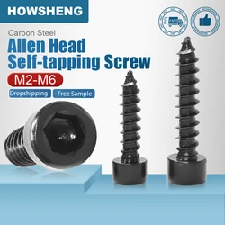 HOWSHENG 15-100pcs Hex Soquete Cap Cabeça Auto Tocando Parafuso M2 M2.6 M3 M3.5 M4 M5 M6 8.8 Grau Hexágono Allen Cabeça Tocando Parafuso