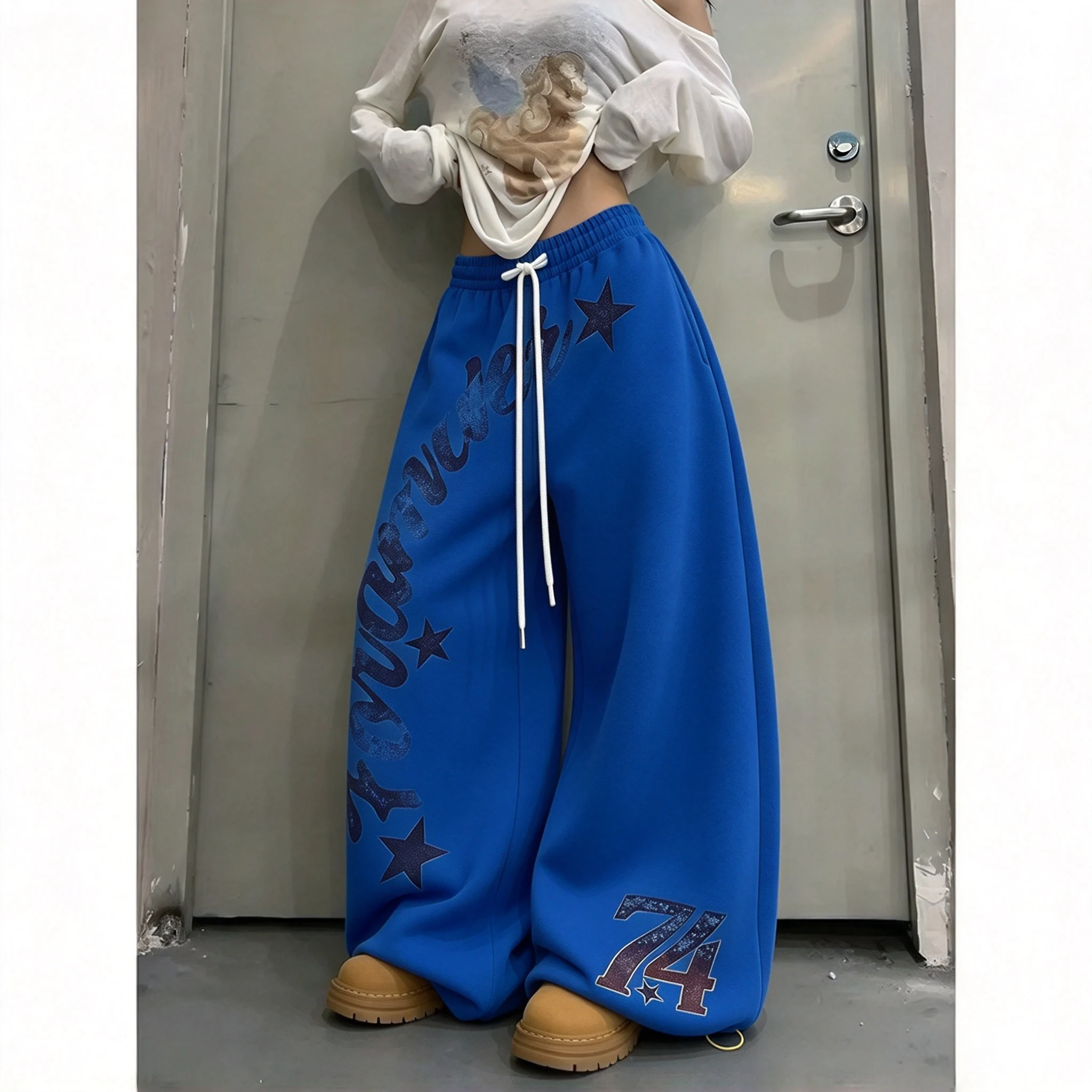 New Arrivals Hip Hop Vintage Star Straight Pants Men Women Letter Print Straight Leg Trousers for Daily Casual Skate Street Wear