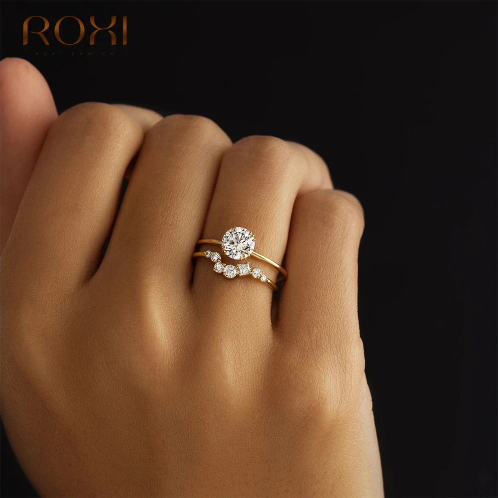 ROXI 100% 925 Sterling Silver Okrągłe lub fale Białe kryształowe pierścionki dla kobiet Mężczyźni Rozmiar 6 7 8 Biżuteria zaręczynowa bague femme