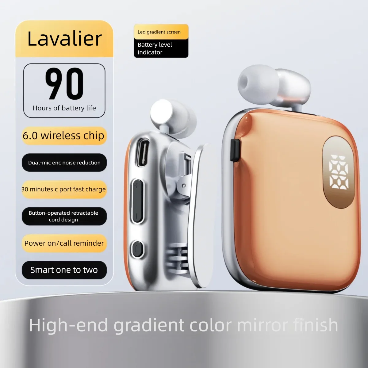 Lapel Clip Business Bluetooth Headset Power Display Long Battery Life Call Noise Reduction Smart One-to-Two Single-ear Earphone