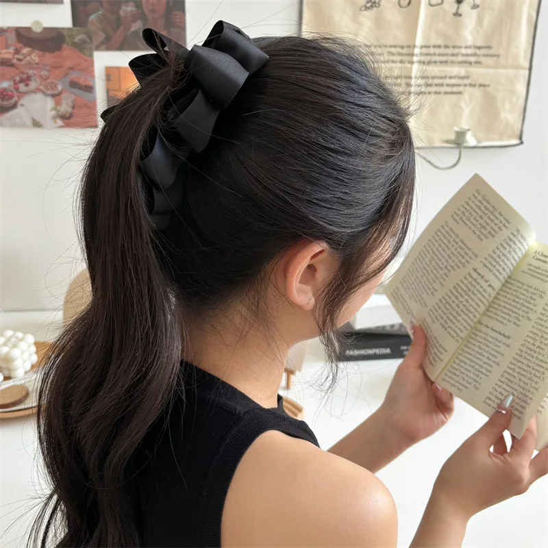 Französische Hochwertige Schwarze Schleifen-Haarspange für Damen, Pferdeschwanz-Klammer, Vertikale Haarspange, Haarband, Haaraccessoire