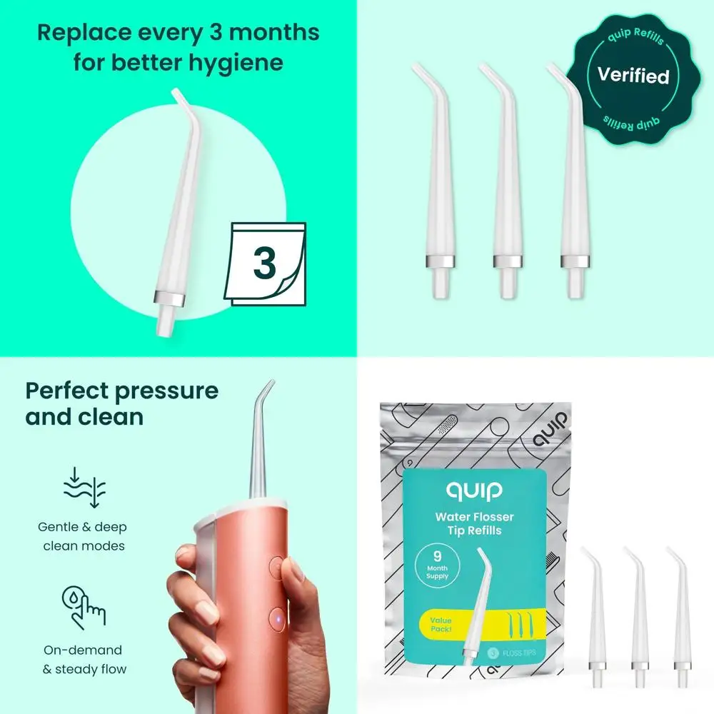 

Cordless Water Flosser Tips - 3 Pack Rechargeable Dental Flosser Replacement Tips with 360-Degree Rotation