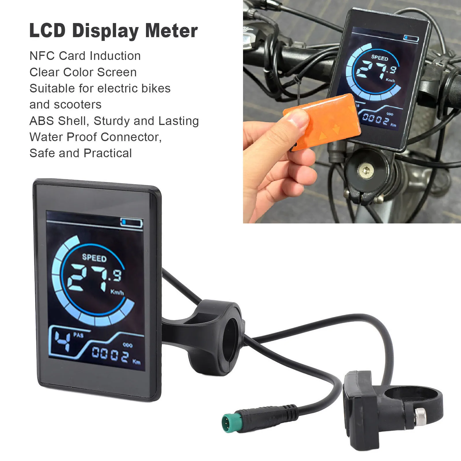 

Cycling Display Meter with 2 NFC Cards 5 Pin Water Proof Inductive LCD Control Panel for Electric Bikes Scooters