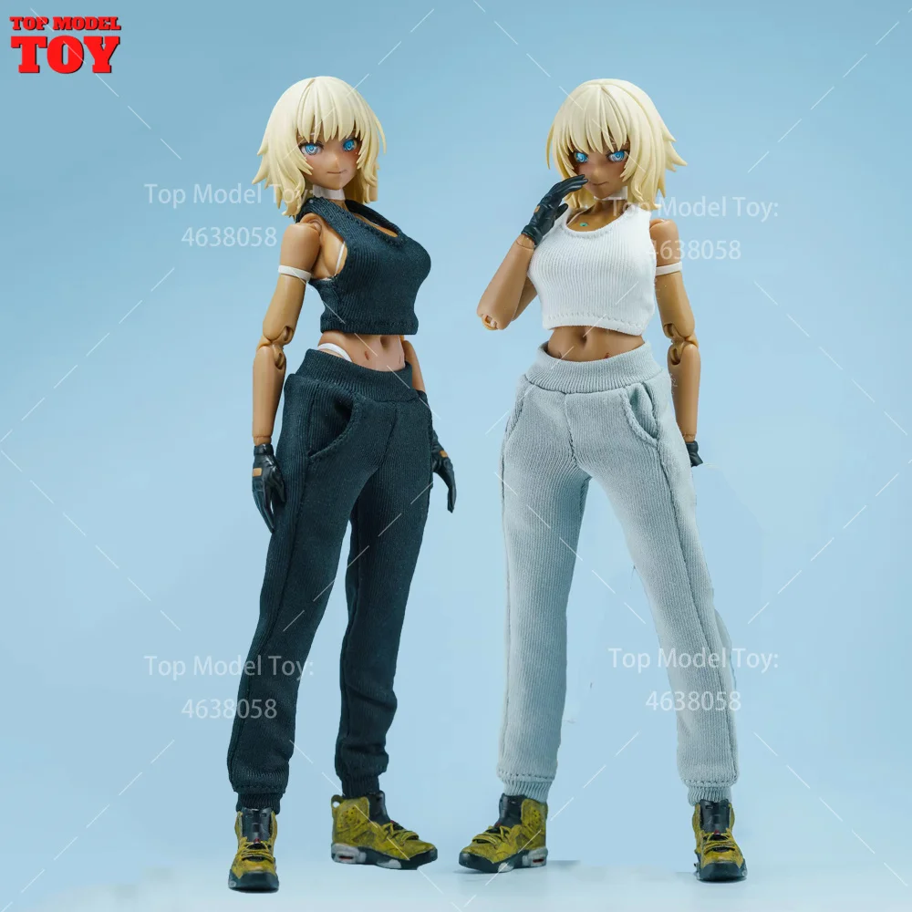 In Stock 1/12 Tight Short Sleeveless Vest Sweatpants Clothes Model Fit 6'' Romankey Female Soldier Action Figure Body Dolls