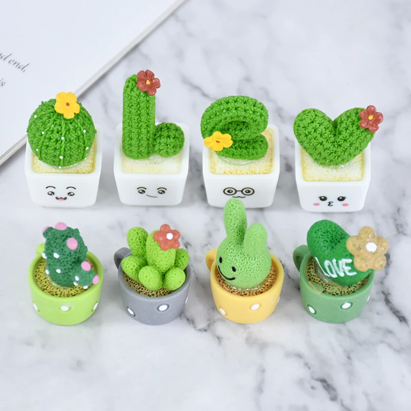 1 Set Of 4 Resin Succulent Cactus Micro Landscape Figurine Mini Green Plant Car Office Home Living Room Crafts Creative Decors