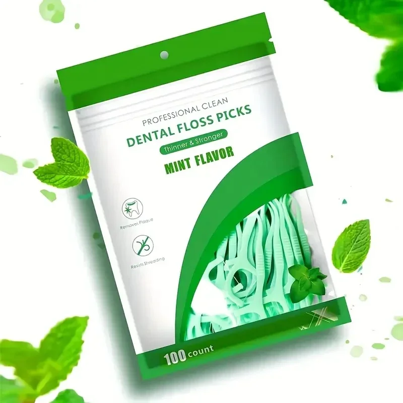 

100pcs Mint Mouthed Dental Floss - Interdental Cleaning Floss - Disposable Care Floss Stick - Suitable for Oral Care Cleaning