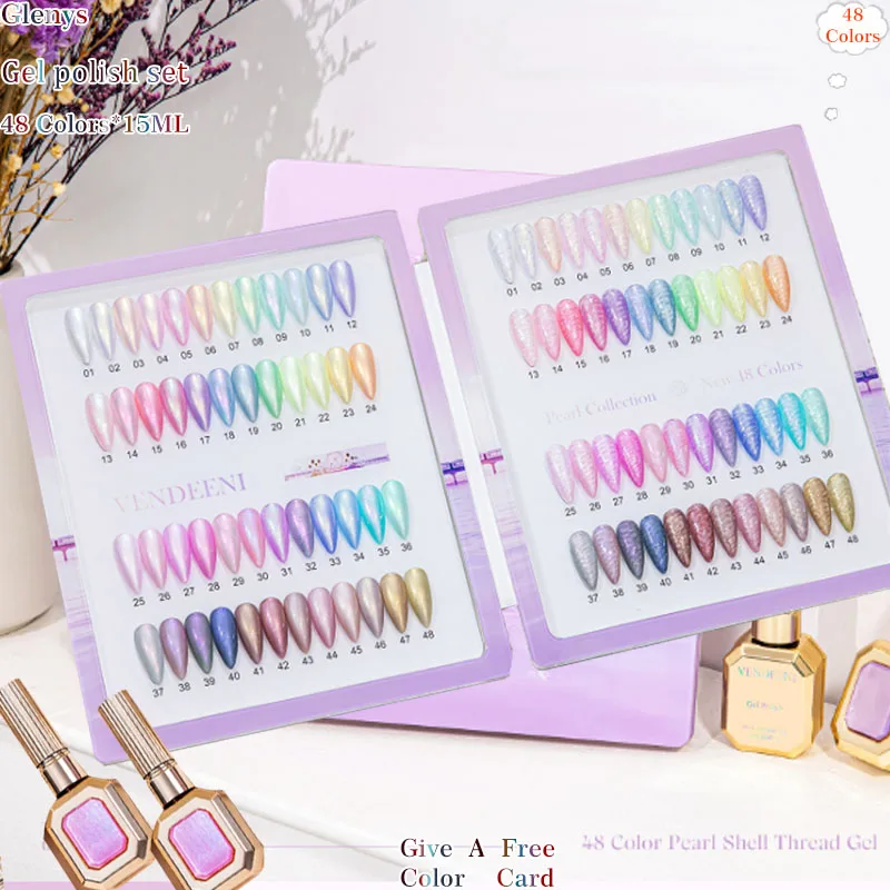 Glenys 48 Color Nail Polish Gel Mesh Red Popular Aurora Fine Flash Soaking Gel Factory Direct Nail Shop Essential Varnish Set