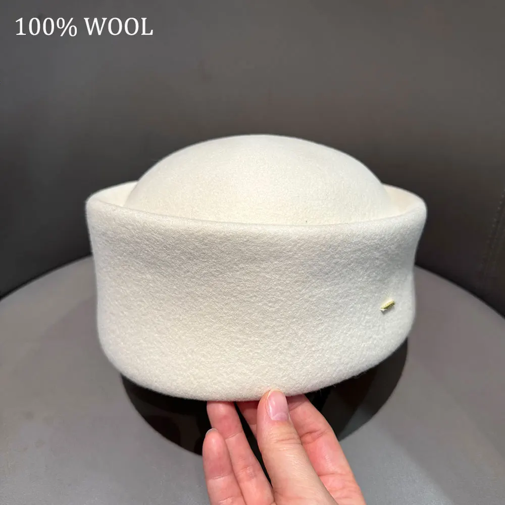 

Винтажная шерстяная шляпа-пилбокс с жесткой тульей, плоская шляпа-федора, женская модная шляпа-берет из шерстяного фетра, свадебный фасцинатор, белая, черная, свадебная шляпка