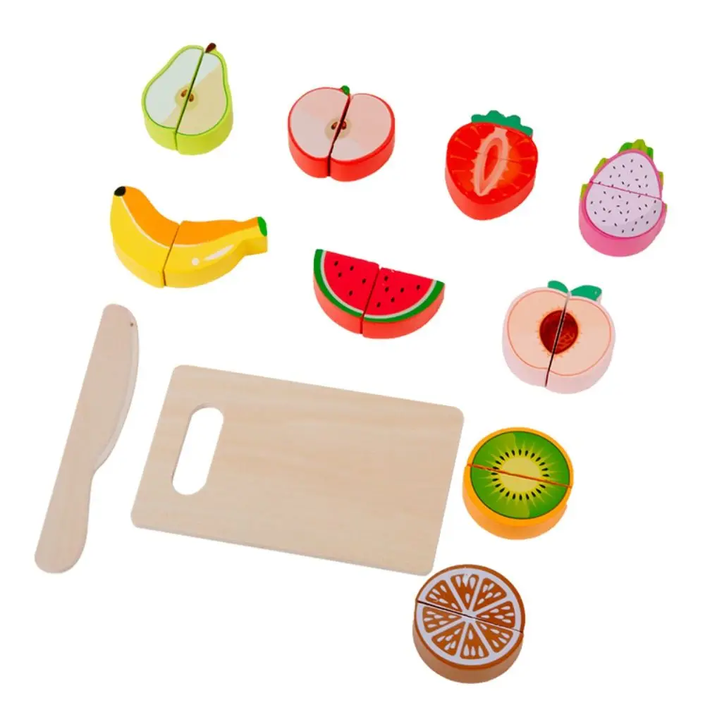 1 set Wooden Kitchen Cutting Fruits Toys Play Food Pretend Vegetables Simulation Kitchen Pretend Toy Interactive Montessori