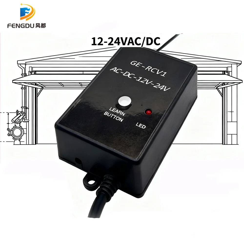 

GE-RCV1 1 Channel Wireless Receiver DC/AC 12V/24V Compatible Rolling Code for Automatic Garage Door 433.92MZH