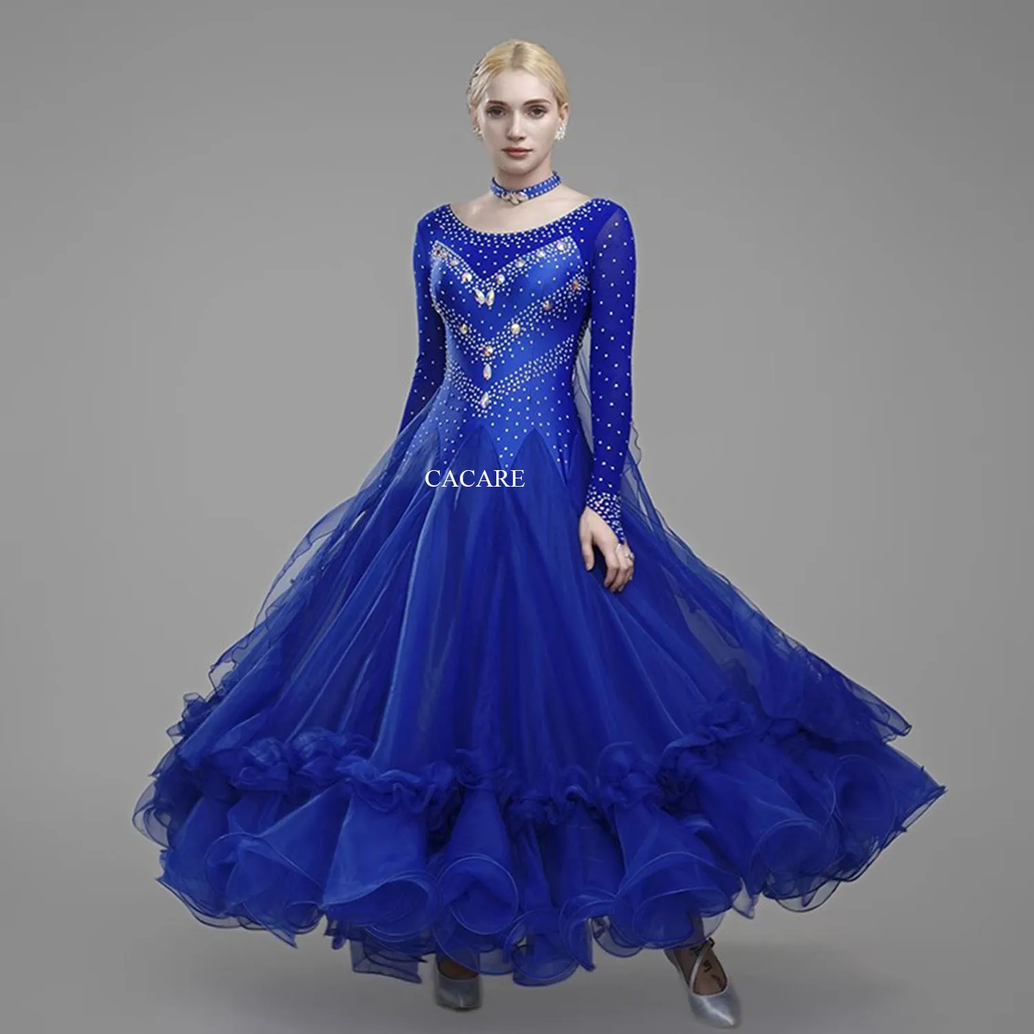 Vestidos largos de noche nuevos en vestidos con mangas Ropa de baile Vestido de vals de salón Traje de escenario para niña Vestidos de baile Samba 0795