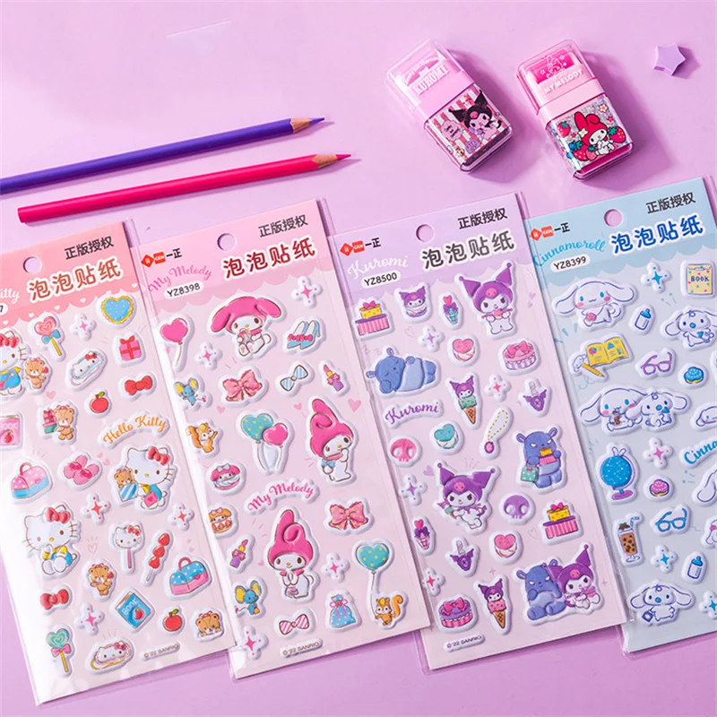 

24 pcs/lot Kawaii Sanrio Melody Kuromi Bubble Stickers Cute Scrapbooking DIY Diary Decorative Sticker Album Stick Label