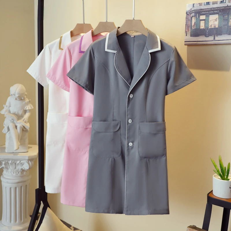 Beauty Salon Beautician Work Clothes Men and Women Coat White Coat Uniform Long-sleeved/middle-sleeve/short-sleeve Wholesale