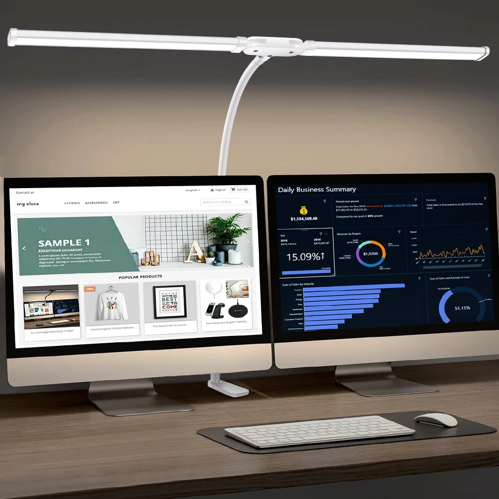 Lampa biurkowa LED z zaciskiem i ramieniem wahadłowym Lampy biurkowe z możliwością ściemniania Lampy biurkowe z 3 trybami kolorów i 10 ściemnialnymi lampami stołowymi LED