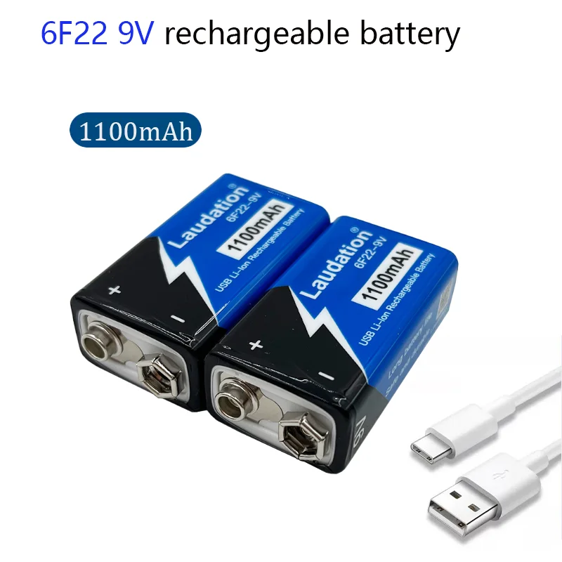 

9V 6F22 1100mAh Micro Rechargeable Li-ion Battery Type-C USB for RC Helicopter Multimeter Microphone Toy Remote Control