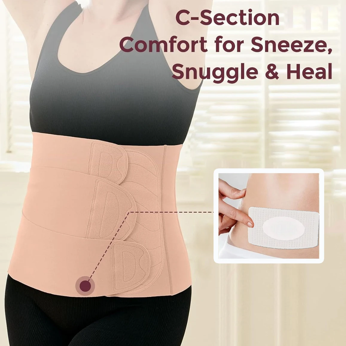 Postpartum Belly Band for C-Section and Vaginal Birth, Abdominal Binder with 3D Lifting & Ergonomic Back Support