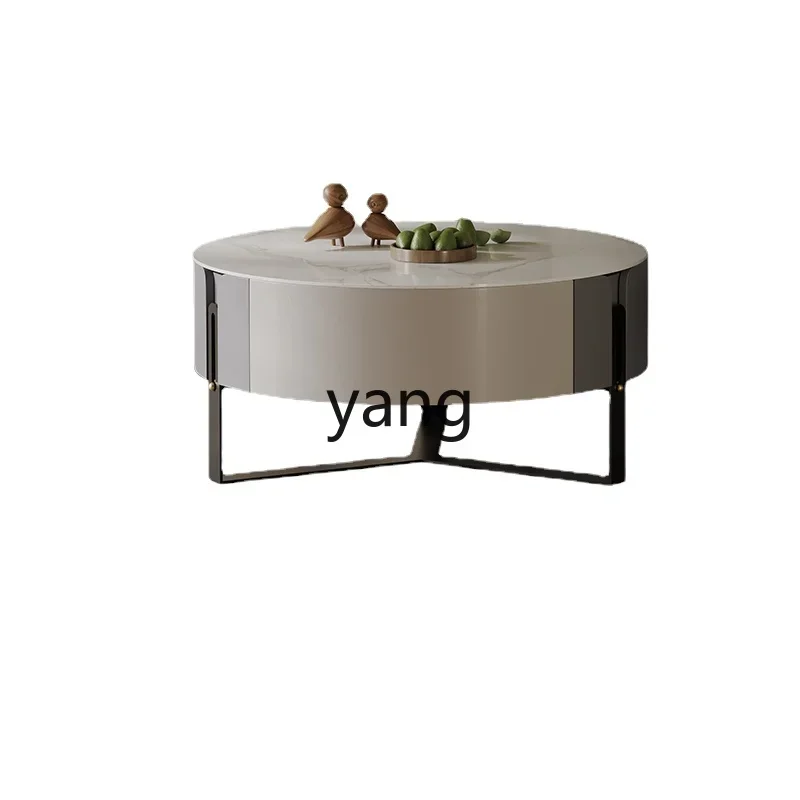 

Yjq round Tea Table Living Room Home Small Apartment Modern Minimalist Stone Plate Size Coffee Table Combination