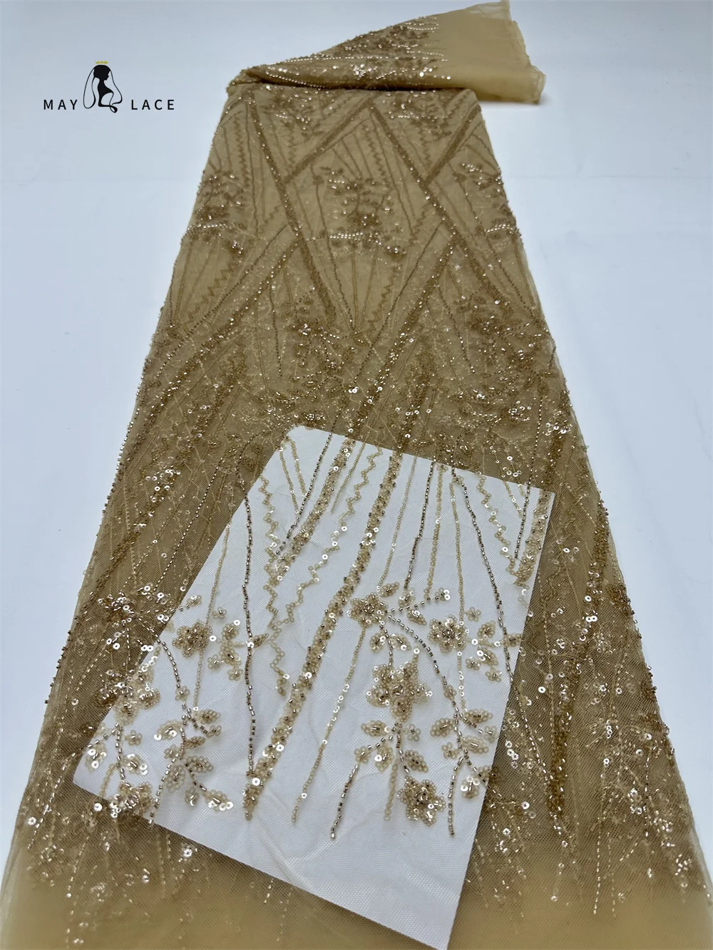 

Gold African Sequins Tulle Lace Fabric 2024 High Quality Lace French Luxury Beaded Lace Fabric Nigeria For Women Wedding Dresses