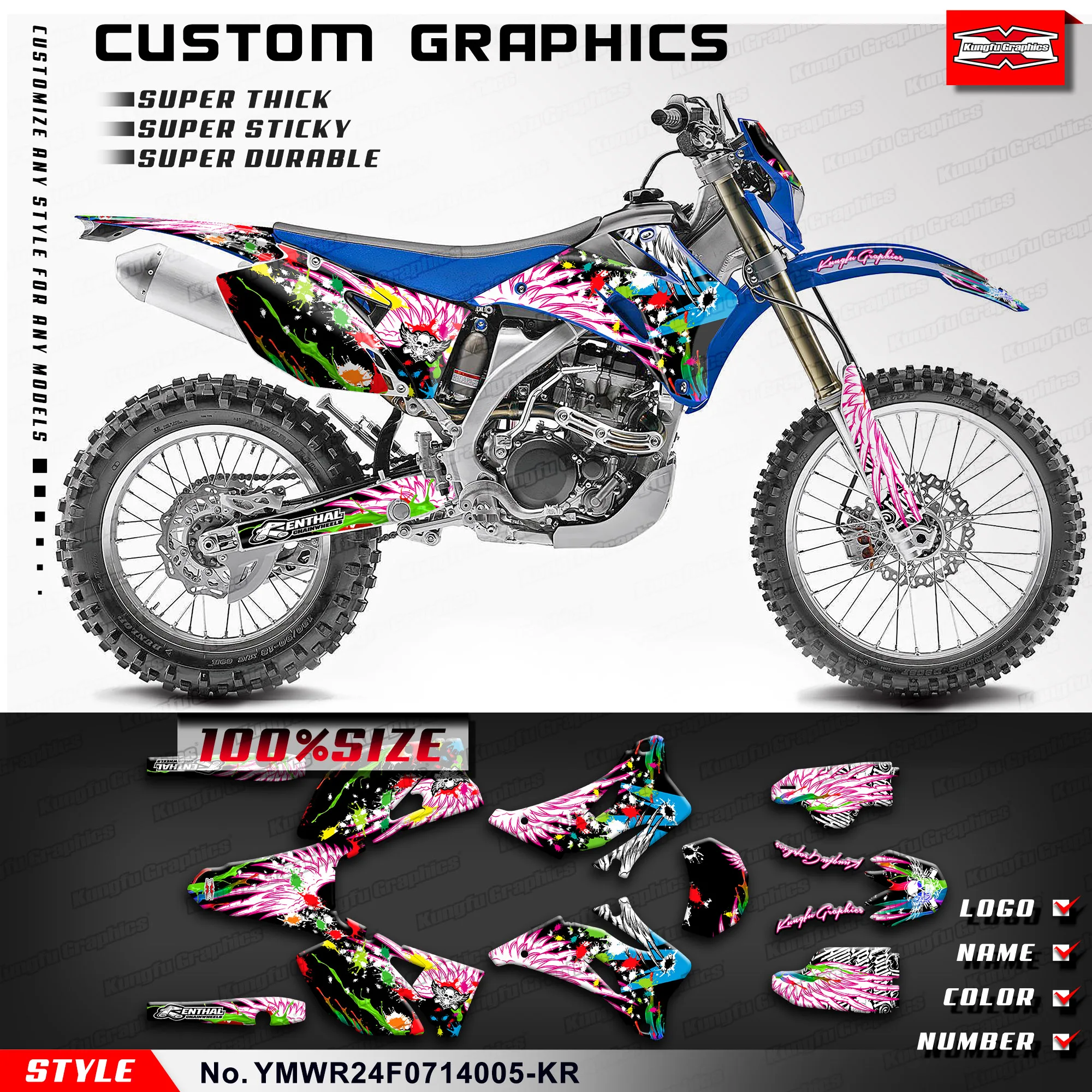 KUNGFU GRAPHICS MX Stickers Custom Decal Kit for Yamaha WR 250F 450F WR250F WR450F 2007 2008 2009 2010 2011 2012 2013 2014, Pink