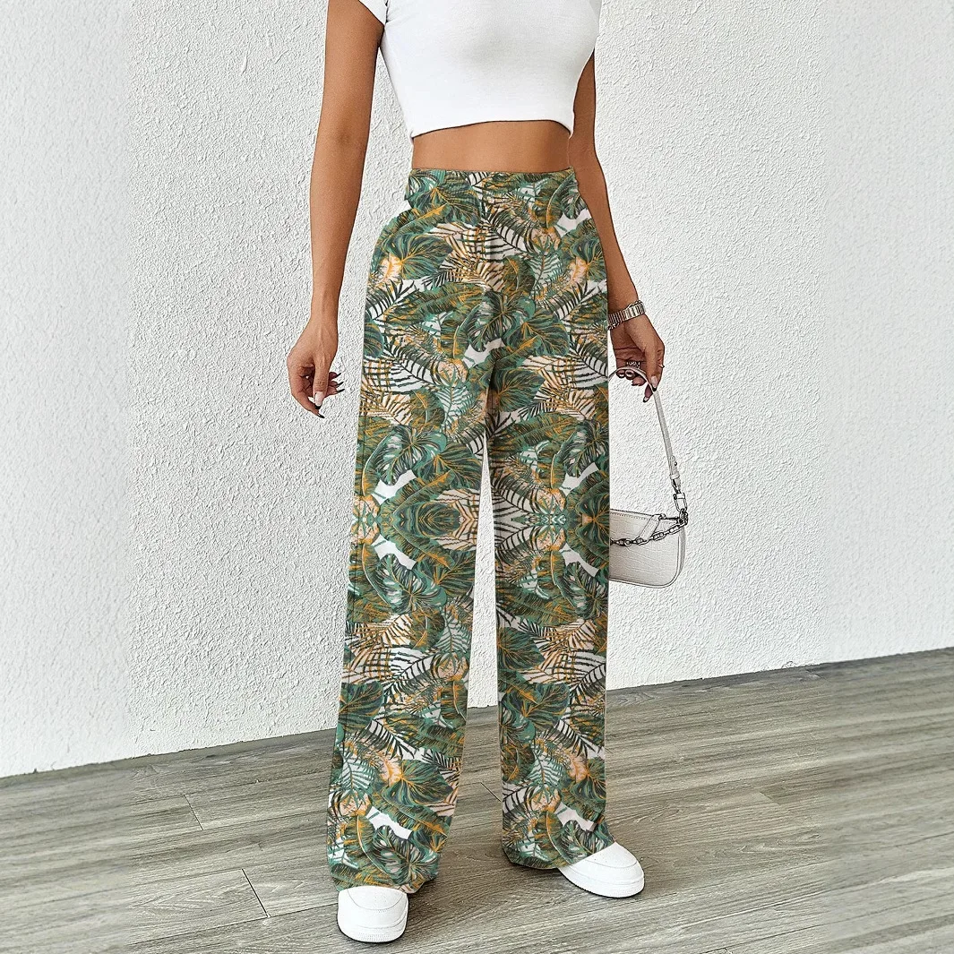 Faionable Lose Hose mit weitem Bein, lässige, gerade geschnittene Hose für Damen, bedruckt, All-Match-Frühlingssaison, elastisches Taillenband