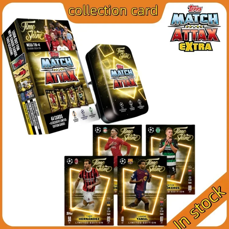 TOPPS 2024-2025 Tarjeta de estrella de fútbol TOPPS MATCH ATTAX Campeonato europeo Tarjeta de colección de estrellas de fútbol Caja grande de hierro Regalo para fanáticos