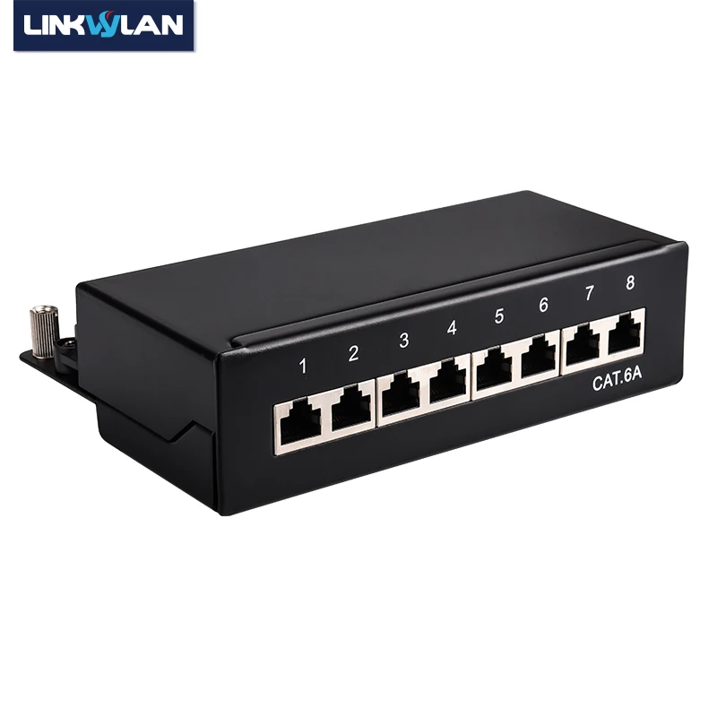 Mini pulpit CAT6A Cat6 8 12 Port Panel krosowy pełne ekranowanie dostępne do montażu na ścianie (w tym. Wiszące otwory na śruby)
