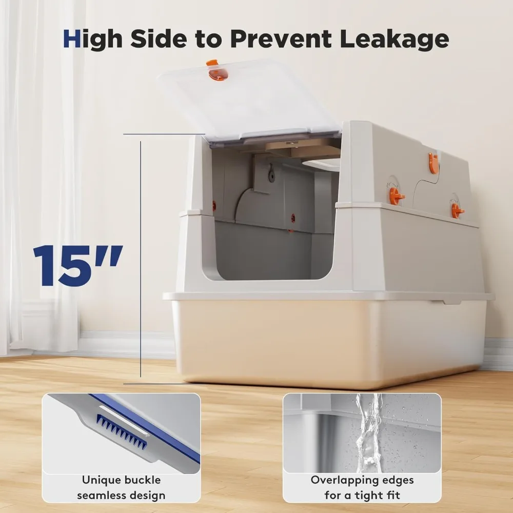 صندوق نفايات القطط المعدني المغلق كبير جدًا للقطط الكبيرة، صندوق نفايات من الفولاذ المقاوم للصدأ عالي الجوانب XL مع غطاء، مثالي للقطط الكبيرة #4