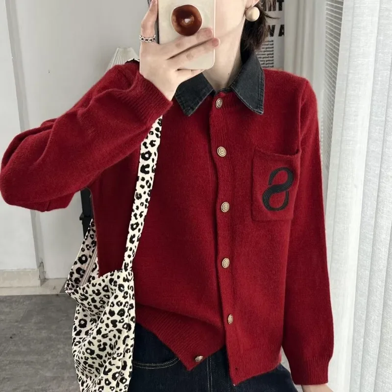 

Осень-зима, новая шикарная вязаная куртка из двух предметов с вышивкой, модный однорядный кардиган, свитер, топ