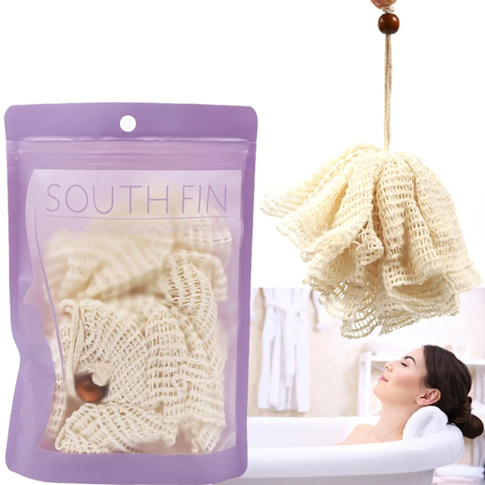 Sisal Bath Shower Loofah Sponge Mesh Pouf Exfoliator for Body Wash for Bathroom Men Women