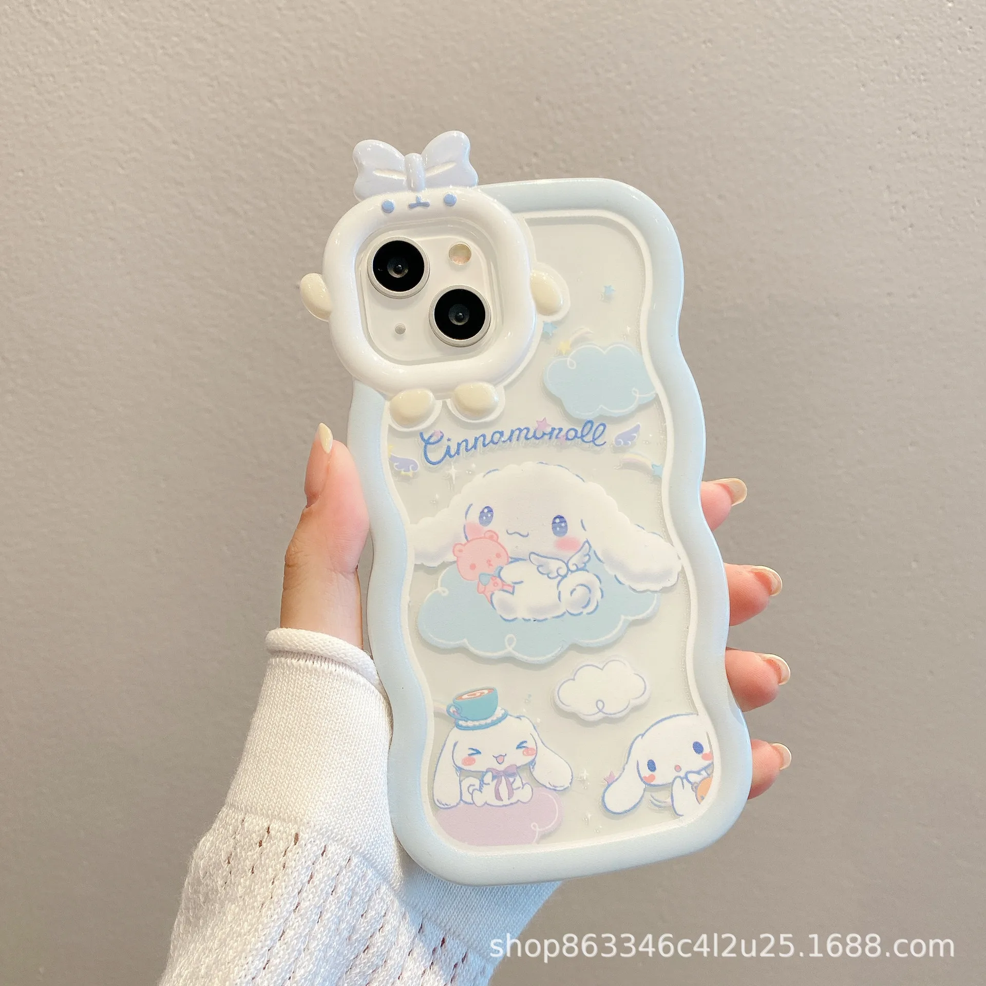 Kawaii Cinnamoroll Sanrio Phone Case Available for IPhone 15 14 13 12 11 Pro Plus Promax XS XR 7 8 Cute Wave Protective Case