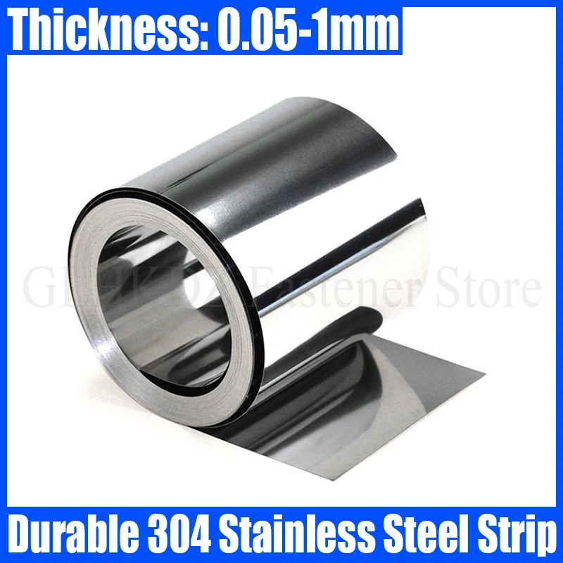 1PCS 304 Stainless Steel Strip Thickness 0.05-1mm Steel Sheet Corrosion Resistance Thin Steel Plate/Foil Width 100/200/300mm