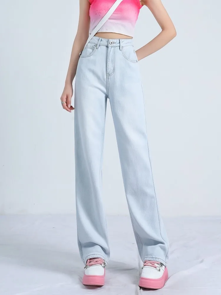 

GUUZYUVIZ Lyocell Wide Leg Jeans Woman Summer New Thin High Waist Loose Casual Straight Denim Pants