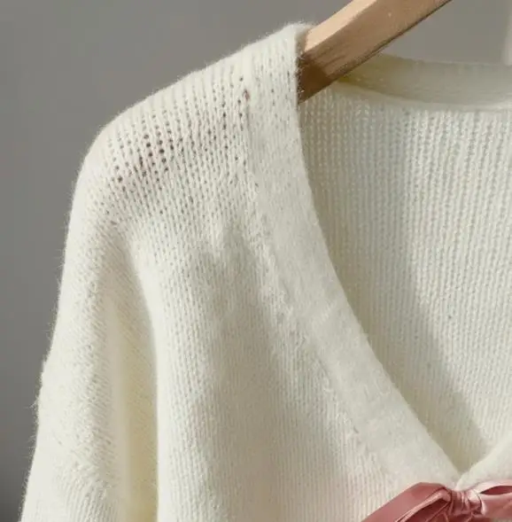 

Women's Casual V-Neck Cardigan Sweater Long Sleeve Bow Detail Autumn Winter Fashion 2025 Hot Selling