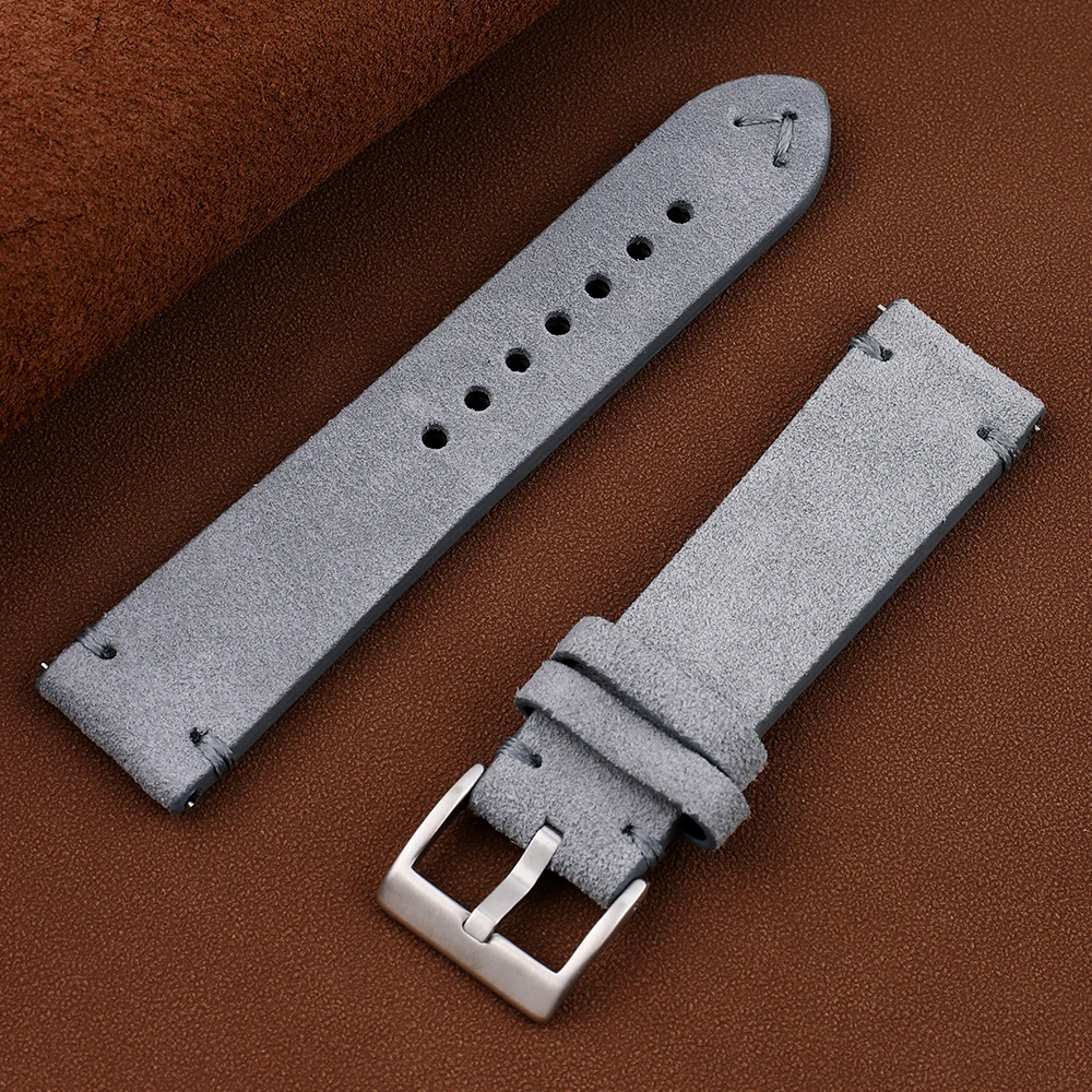 4mm Thicken Suede Leather Watch Strap Vintage Blue Gray Watchband 20mm 22mm Quick Release WatchBand Wristband Accessories