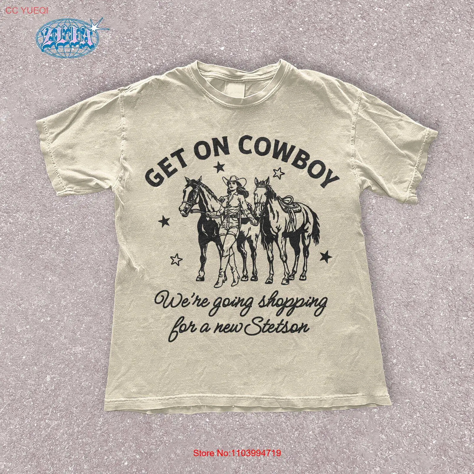 Vintage Get on Cowboy T-Shirt - Funny Western Tee - Stetson Shopping Cowgirl - R