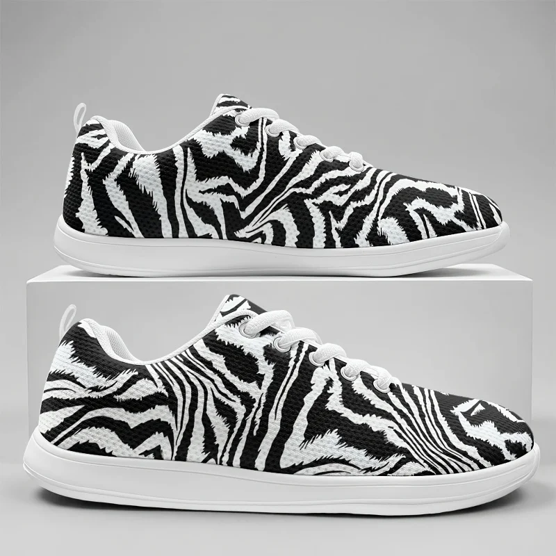 Ladies Men Black and white unique animal print Street sports style casual mesh shoes Breathable, non-slip