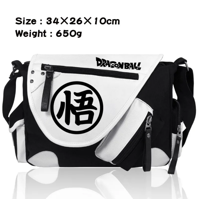 Cartoon anime Dragon Ball peripheral PU leather crossbody bag casual black white color blocked student single shoulder backpack