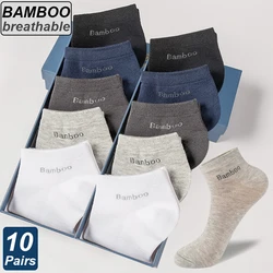 Calcetines tobilleros de fibra de bambú para hombre, medias cortas transpirables, antibacterianas, color negro, 10 par/lote, alta calidad