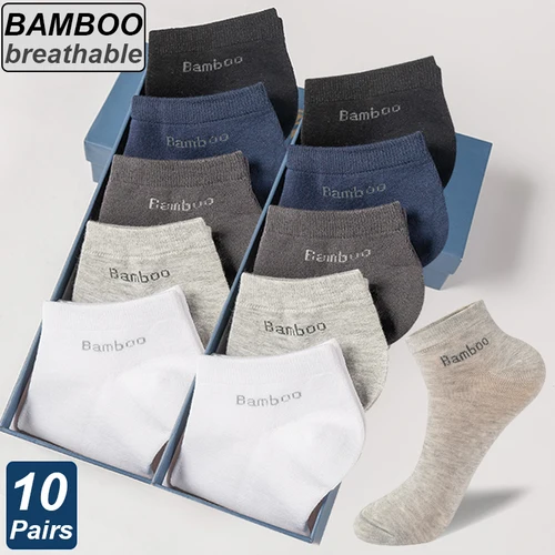 Calcetines tobilleros de fibra de bambú para hombre, medias cortas informales transpirables y antibacterianas, de alta calidad, 10 par/lote, nuevos negocios negros