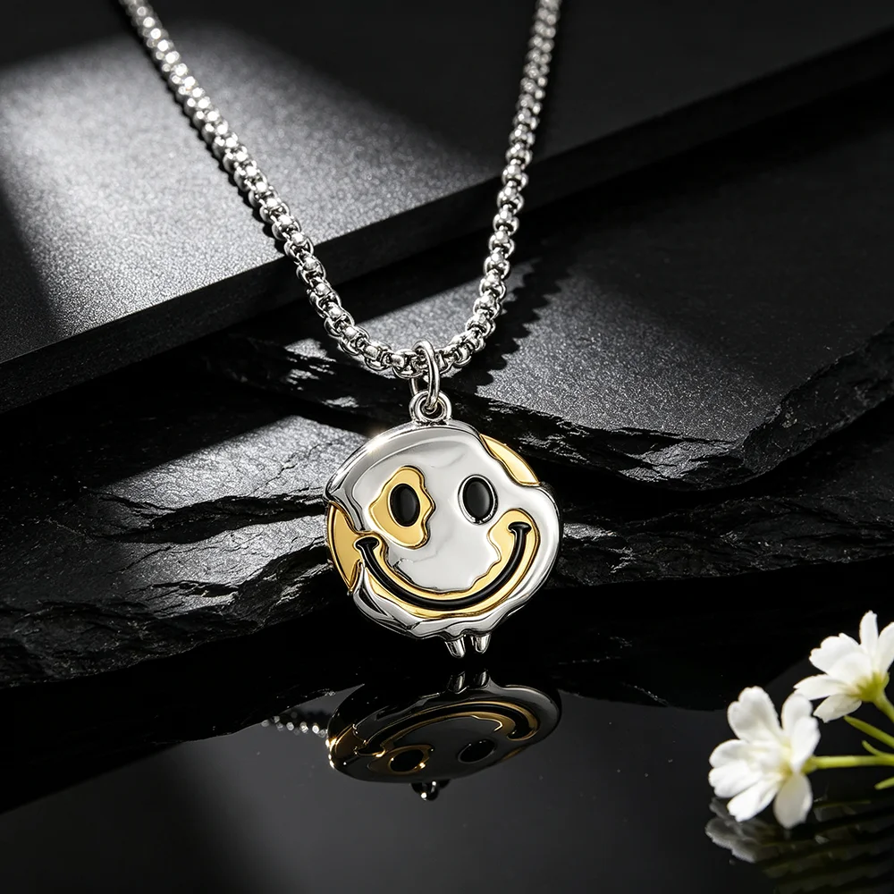 Hip Hop Melted Smile Necklace Charm Pendant Necklace, Cool Aesthetic Street Fashion Jewelry Gift