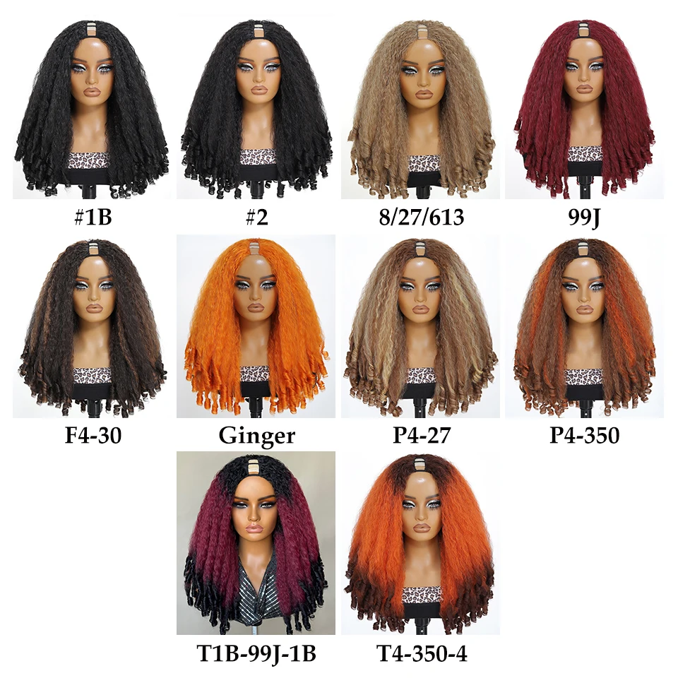 Glueless Fluffy Afro Wig Synthetic U Part Kinky Straight Curly Wigs For Women Natural Black With Unique Bouncy Curls In The End image 3