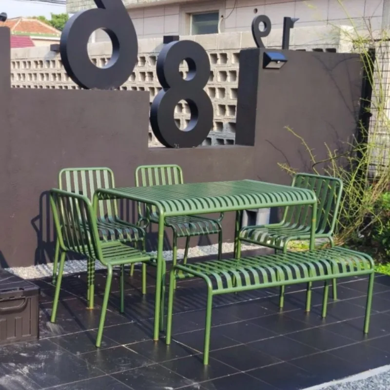 

Outdoor leisure table and chair courtyard garden balcony milk tea shop open-air cafe with wrought iron strip table and chair com
