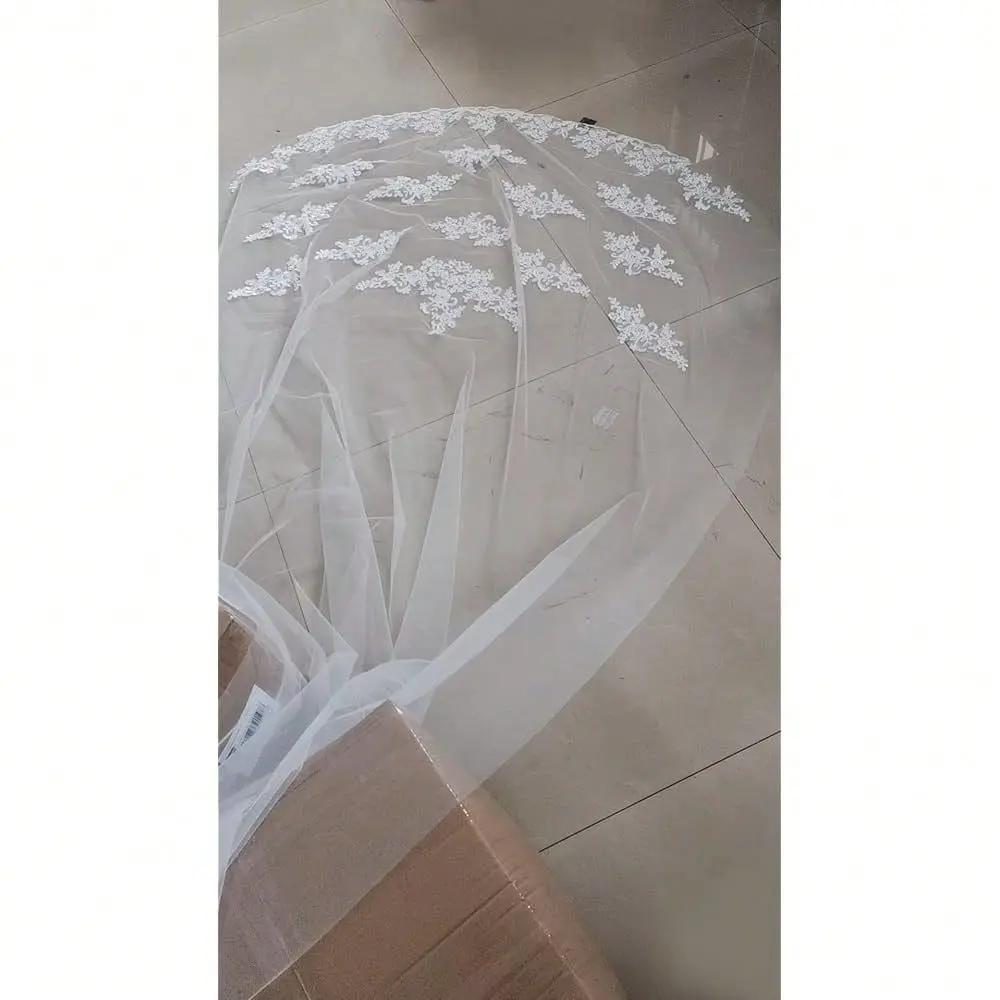 

Lace Edge Cathedral Length Wedding Bridal Veil With Metal Comb 118 With Sequin Pearl