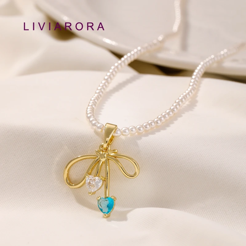 1/2/3Pcs 18K Gold Plated Brass Ribbon Bow Pendant Blue Heart CZ Ribbon Bowknot Dangle Charms For DIY Jewelry Making Materials